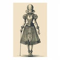 Whimsical Cyborgs: A Medieval Lady In Chrome-plated Dress And Acane