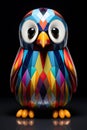 3d rainbow colorful penguin ceramic figurine isolated on black