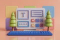 Whimsical 3D Render: Digital Interface with Trees and Keyboard Royalty Free Stock Photo