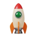 Cartoonish 3D Rendered Rocket Ship with Red Tip and Green Window on White Background Royalty Free Stock Photo