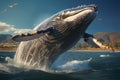 Whimsical dance a majestic whale leaps joyfully in the sea