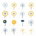 Whimsical Dandelion Flower Icons In Navy And Yellow