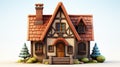 Whimsical Delight: a Charming Small 3D Cartoon House Nestled among Lush Trees, Generative AI