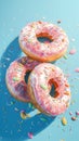 Whimsical delight pink donuts with colorful sprinkles on blue background