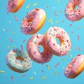 Whimsical delight pink donuts with colorful sprinkles on blue background