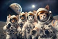 Group of cats in astronaut costume on the background of the planet