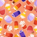 Whimsical And Delightful Seamless Pattern Features A Variety Of Milkshakes In Vibrant Colors, Creating A Fun And Playful