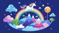 A whimsical depiction of a dreamy magical world filled with unicorns and rainbows offers a brief escape from reality and