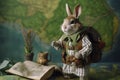 Adventurous Rabbit Cartographer with World Map