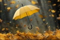 Whimsical descent leaves in a graceful fall, landing on an umbrella