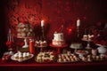 a whimsical dessert table, featuring festive treats and confections in holiday colors Royalty Free Stock Photo