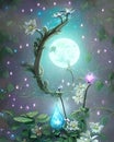 Whimsical Detailed Fantasy Moon Flower Royalty Free Stock Photo