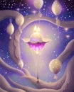 Whimsical Detailed Fantasy Moon Flower Royalty Free Stock Photo