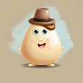 Whimsical Digital Illustration of a Charming, Anthropomorphic Egg Character Wearing a Fedora Hat on a Simple Backdrop Royalty Free Stock Photo