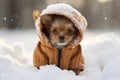 Whimsical Dog winter snow. Generate Ai