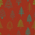 Whimsical Doodle Christmas Trees Festive Repeated Seamless Pattern. Tile Ornament, And Holiday Magic Intertwine