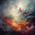Whimsical Downpour: A Butterfly Rain in a Bewitched Sky Royalty Free Stock Photo