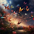 Whimsical Downpour: A Butterfly Rain in a Bewitched Sky