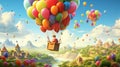 A whimsical and dreamlike scene of a hot air balloon journey,