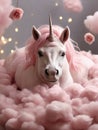 Whimsical Dreams A Pink Unicorn\'s Nap on Cotton Candy Clouds in a Cozy Wonderland Royalty Free Stock Photo