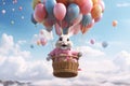 Whimsical Easter bunny in a air balloon carrying