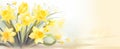 Whimsical Easter Daffodils with Flying Bird Illustration