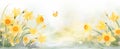 Whimsical Easter Daffodils with Flying Bird Illustration