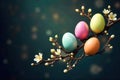 Whimsical Easter Egg Tree Arrangement with Natural Spring Elements A whimsical Easter egg tree arrangement featuring vibrantly Royalty Free Stock Photo