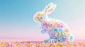 Whimsical Easter Rabbit in Vibrant Flower Meadow . Enchanting Springtime Scene