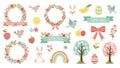 Whimsical easter and spring themed illustrations with floral accents Royalty Free Stock Photo