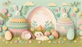 Whimsical Easter Wonderland: A Life-Size Paper Cut Scene with Sheng Mascot and Pastel Color Scheme