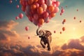 Whimsical Elephant flying balloons. Generate ai