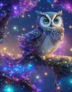 Whimsical Encounters: Fantastical Owl in a Galaxy Wonderland