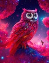 Whimsical Encounters: Fantastical Owl in a Galaxy Wonderland