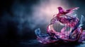 Whimsical fabric birdcage scene artistic display home decor creative environment close-up view imagination unleashed
