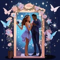 Whimsical fairytale scene with magical mirror photobooth