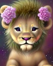 Whimsical Fantasy Cute Kawaii baby lion cub Royalty Free Stock Photo