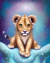 Whimsical Fantasy Cute Kawaii baby lion cub Royalty Free Stock Photo