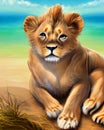 Whimsical Fantasy Cute Kawaii baby lion cub Royalty Free Stock Photo