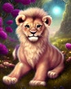 Whimsical Fantasy Cute Kawaii baby lion cub Royalty Free Stock Photo