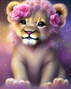 Whimsical Fantasy Cute Kawaii baby lion cub Royalty Free Stock Photo