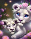 Whimsical Fantasy Cute Kawaii white baby lion cub Royalty Free Stock Photo