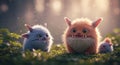 whimsical fantasy monsters in a dawn setting, cute creature artwork - generated using ai Royalty Free Stock Photo