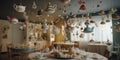 A whimsical floating tea party, with teacups and saucers suspended in mid-air, evoking a sense of wonder, concept of