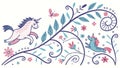 Whimsical Floral Border with Mythical Creatures, vector design Generative AI Royalty Free Stock Photo