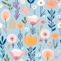 Whimsical Floral Pattern With Pastel Colors
