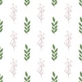 Vector repeat seamless pattern with small flowers and leaves.