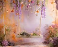 Whimsical floral swing with a lavish purple backdrop