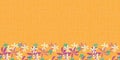 Whimsical flower border on orange background. seamless repeat pattern