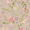 Whimsical Flowers Seamless Pattern.